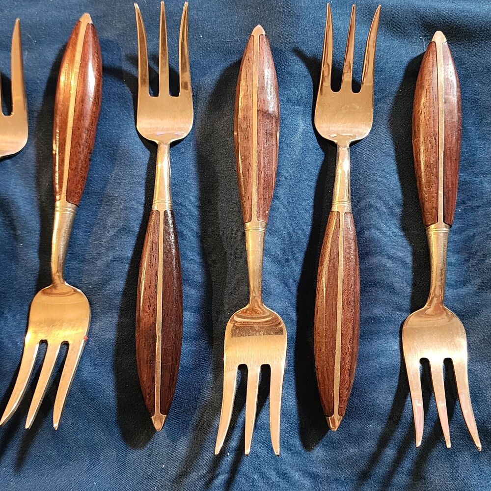 6 Vintage Mid Century Modern MCM DANISH MODERN Dessert Forks 5.75 INCHES LONG